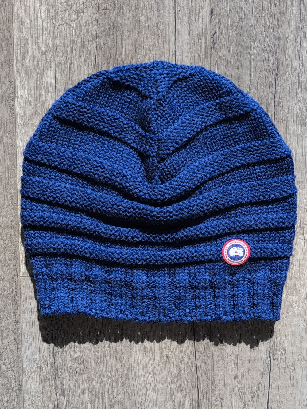 Canada Goose Royal Blue Ribbed Knit Beanie with Patch